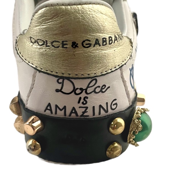 Dolce & Gabbana Sacred Heart Print Low Top Leather Sneakers Size 5 - Picture 11 of 11